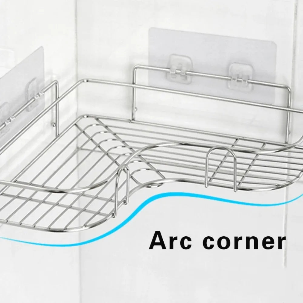 1PC Edelstahl Badezimmer Regal Kein Bohrer Wand Ecke Dusche Regal für Shampoo Lagerung Küche Organizer Zubehör