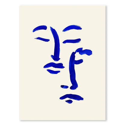 Abstract Blue Geometric Face Lines Canvas Painting Curve Girl Vase Dove Wall Art Posters Print Picture Nordic Bedroom Home Decor.