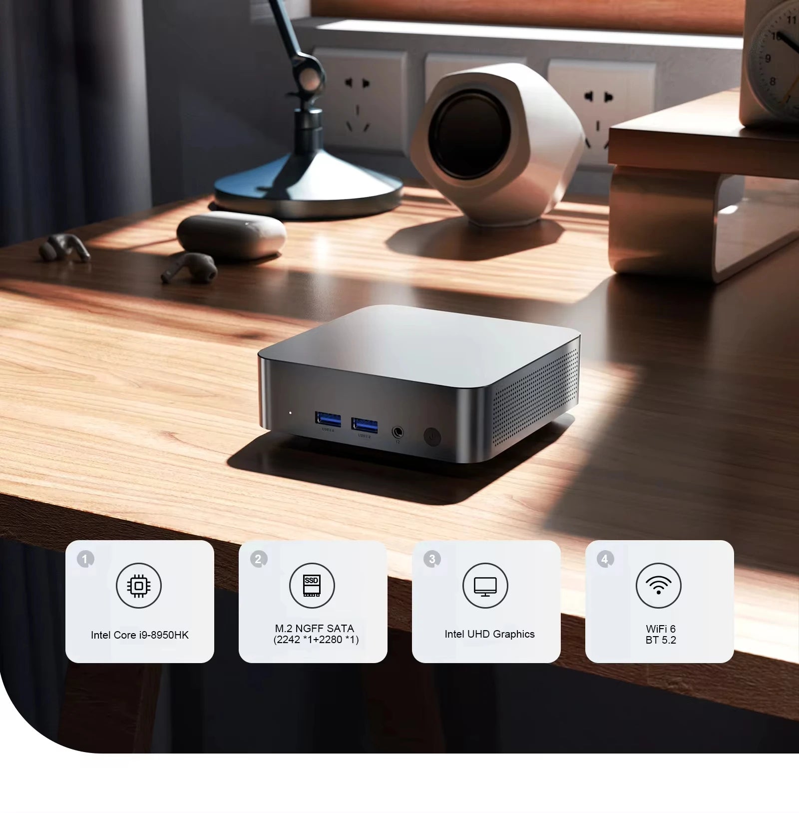 MINI PC Windows 11 Pro Core i9 8950HK DDR4 16GB M.2 SSD 1TB 2TB Computer Gaming Wifi 6 BT5.2 Office Business Desktop PC Gamer.