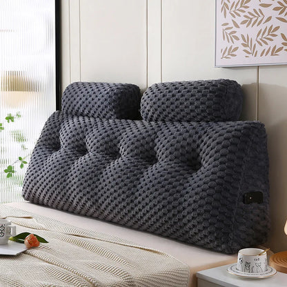 Wedge Headboard Pillow Bed Wedge Pillow for Headboard Triangular Headboard Pillow with Neck Roll Pillows with Removable Cover.