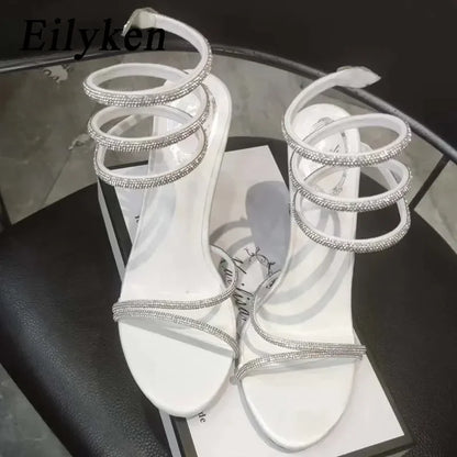 Eilyken Fashion Crystal Stiletto High Heels Woman Sandals Street Style Sexy Open Toe Wedding Party Prom Ankle Strap Shoes.