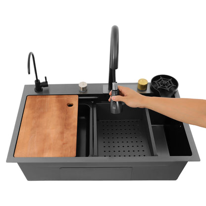 68/75 cm Küchenspüle, Haushaltsspülbecken-Set, Edelstahlspüle, Unterbau-Küchenspüle, rostfrei, großes Fassungsvermögen