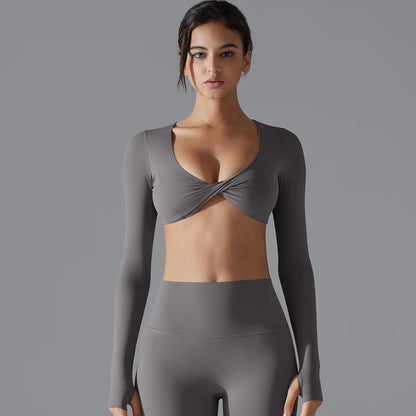 Yoga Long Sleeve Slim Sexy Breathable Quick Drying Sport Brassiere Gym Push Up Shockproof High Intensity Pilates Clothes Women