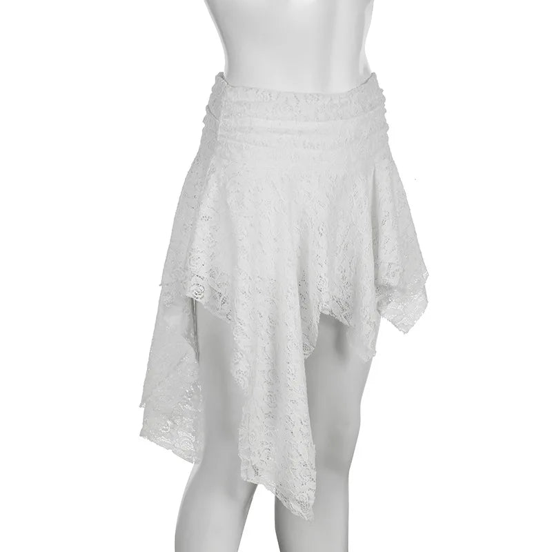 Asymmetrical Lace Skirt Pants Women High Waist Layered Skirt Y2k Japanese Vintage Jacquard Short Skirt 2025 Spring Clothing.