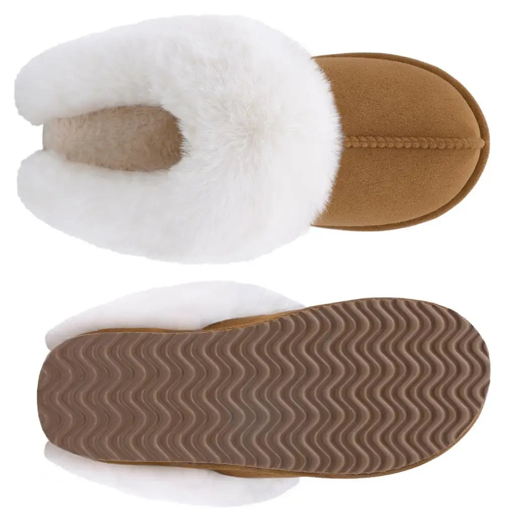 Evshine Winter Warm Memory Foam Slippers For Women Indoor Plush Home Shoes Fluffy Faux Fur Slippers Cozy Suede Furry Flat Slides.