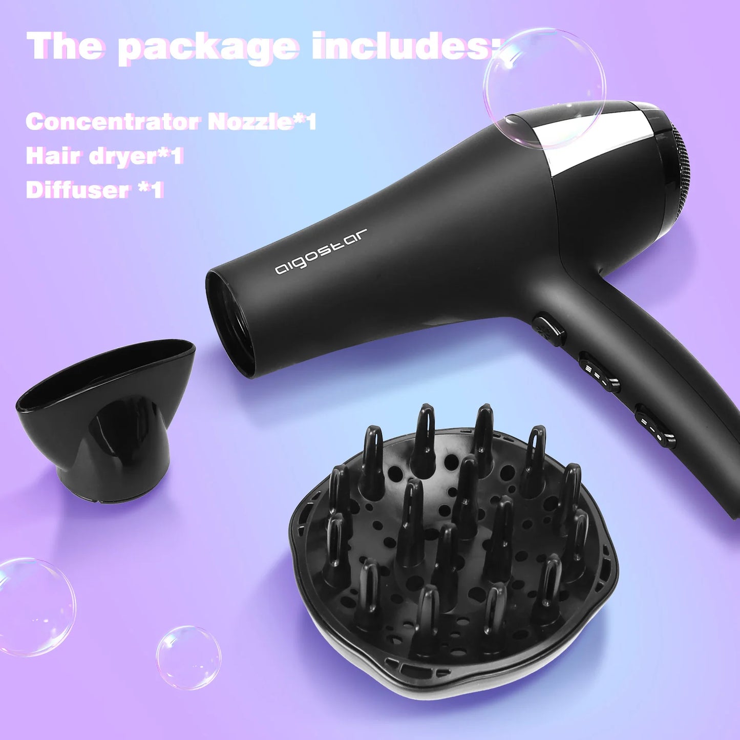 Aigostar Monique 32HIE Professional 2400W Ionic Hair Dryer with 2 Speeds and 3 Temperature Settings - Cold Air Button.Overheat P
