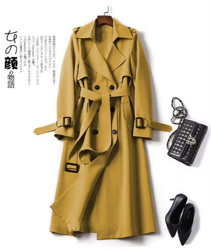 Herbst Winter Langarm Graben Mantel Für Frauen 2024 Mode Lose Büro Dame Lange Outer Jacke Mäntel Weibliche Kleidung