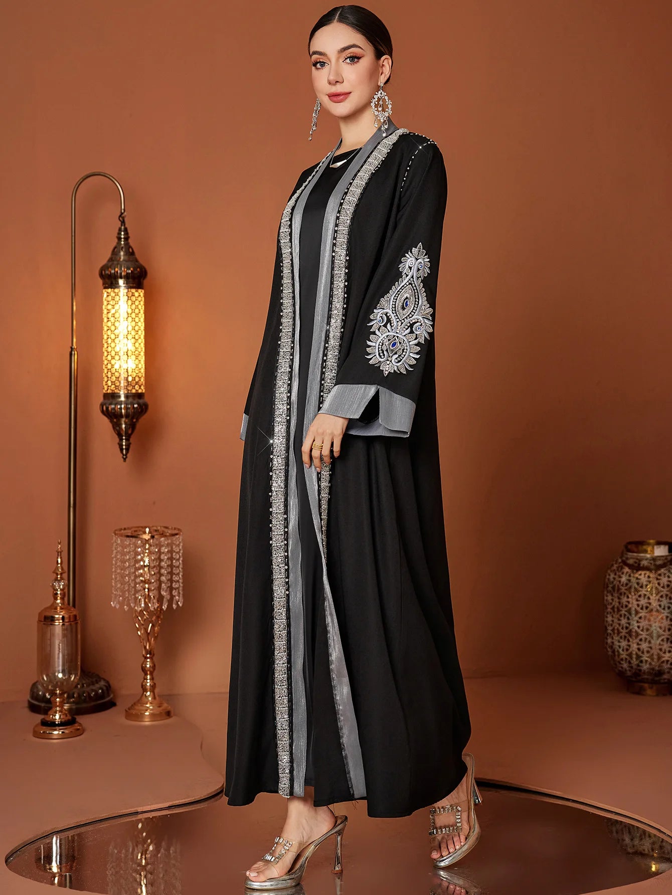 Ramadan Eid Open Abaya Damen Dubai Luxury Fashion Muslim Kimono Dress Kaftan Robe Femme Prayer Clothes Women Clothing Kebaya.
