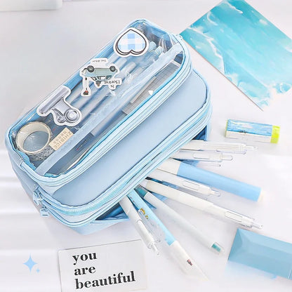 Chic Einfarbig Bleistift Fall Koreanische Einfachheit Transparent Stift Tasche Große Kapazität Organizer Tasche Schule Liefert Schreibwaren tasche.