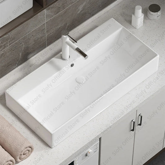 Large Square Ceramic Washbasin For Bathroom Countertop Basin White Sink Above Counter Pedestal Hotel Home Balcony Bathroom Sinks