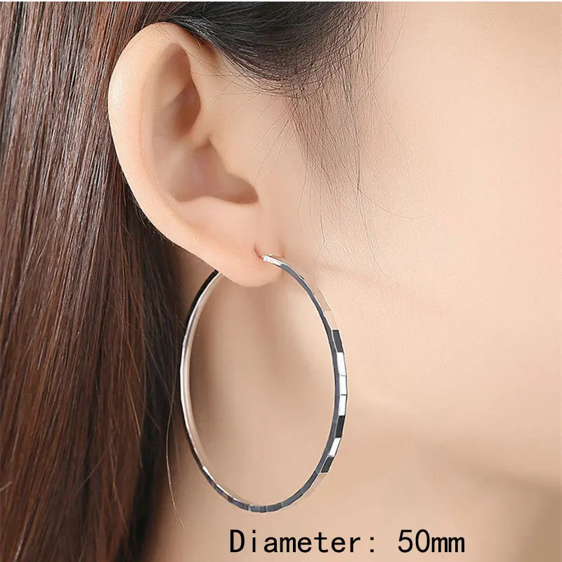 Senlissi - New Fashion18K Gold Plated Hoop Earrings For Women 925 Sterling Silver 2.0mm Fashion Earring Cерьги Kольца 3/4/5/6CM.