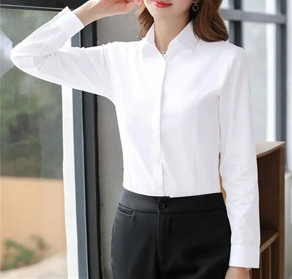 Elegant Women Shirts Woman White Shirt Long Sleeve Blouse Office Lady business Pink Shirts Button Solid Women work Blouses Tops.