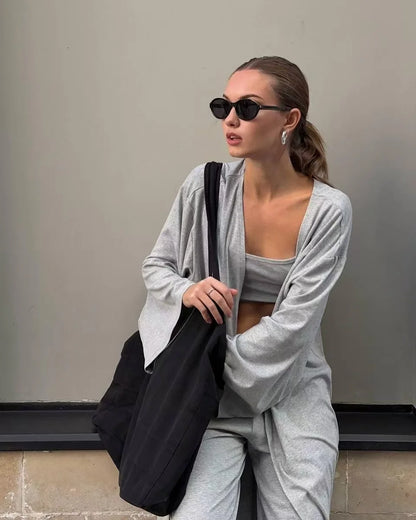 Hirsionsan Modal Soft Loose Sets Women Casual Three Pieces Long Sleeve Cardigan & High Waist Pants & Vest Outfits Tracksuit 2025