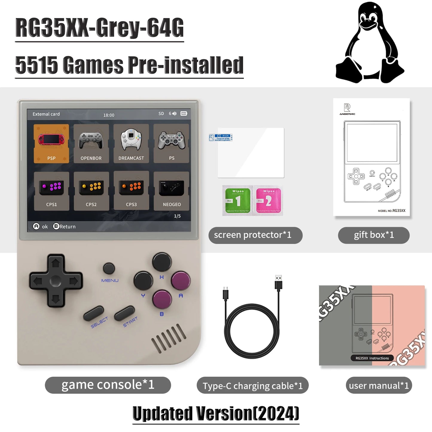 ANBERNIC RG35XX New Updated 3.5-inch IPS Video Game Handheld Game Console With Linux System H700 quad-core ARM Cortex-A53 1.5GHz.