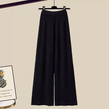 Herbst Winter Elegante Strickwaren 3-teiliges Damen-Pullover-Set Schicke weiße graue schwarze Strickjacke mit Schleifendetail Lässige gestrickte Hose mit weitem Bein