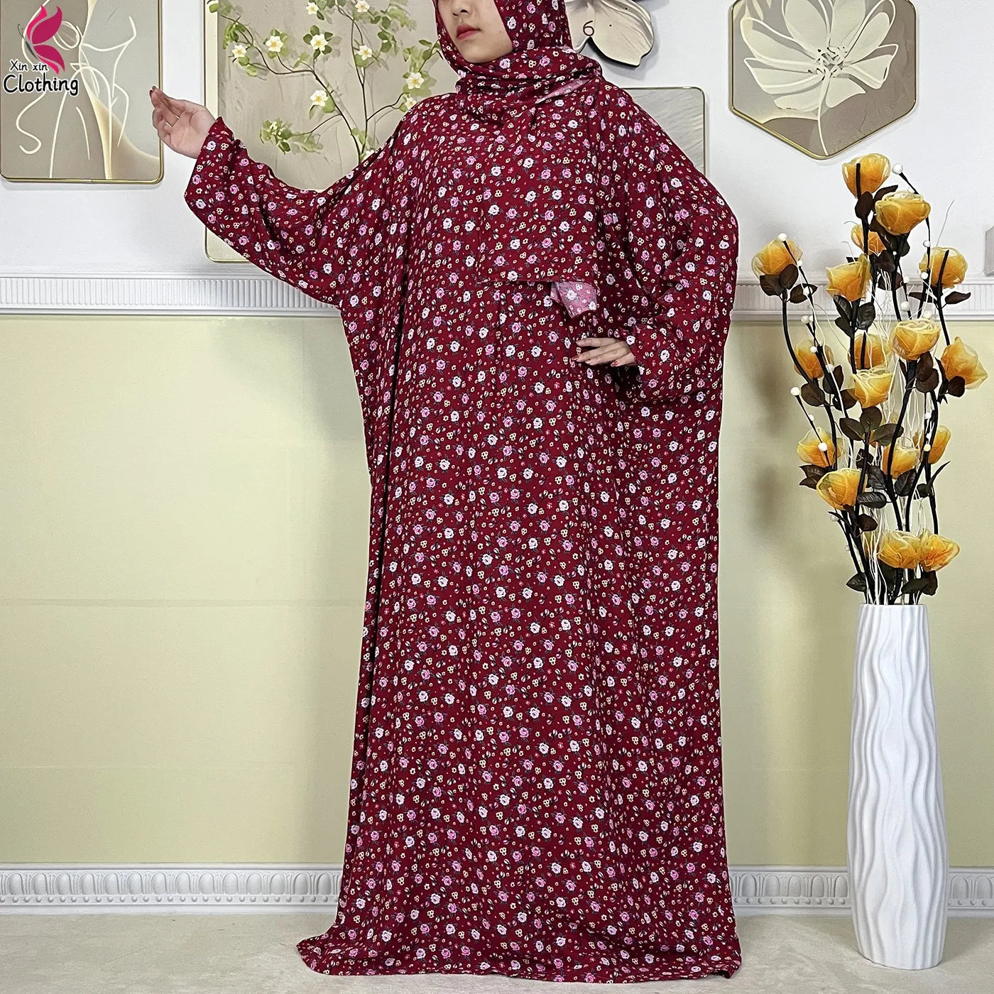 2025 New Muslim Abayas For Women Ramadan Prayer Garment Dubai Middle East Femme Robe Cotton Loose African Dress Turban Attached