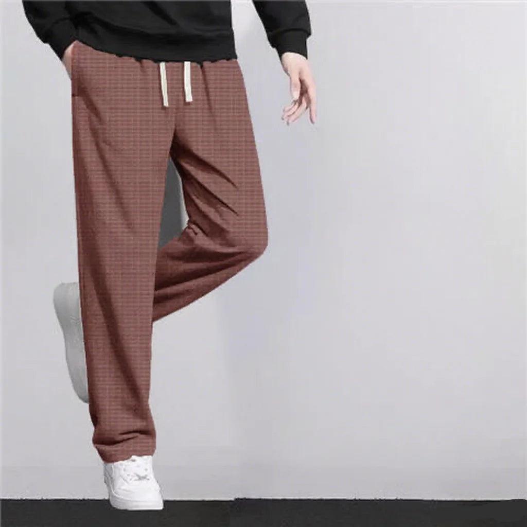 Men's retro knitted Waffle sweatpants, loose straight leg solid color pants with elastic waist and drawstring, suitable for autu.