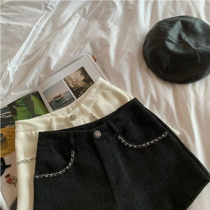 Fashion Tweed High Waist Women Shorts Autumn Winter Slim Office Woolen Black Shorts Women