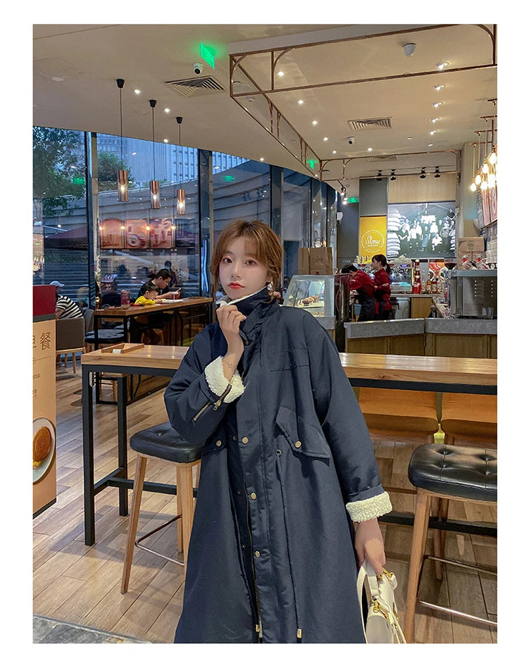 Daunen-Baumwoll-Parkas-Jacke für Damen, mittellang, über dem Knie, 2025, neue koreanische lockere Mode, Winter, gepolstert, weiblich, verdickt.