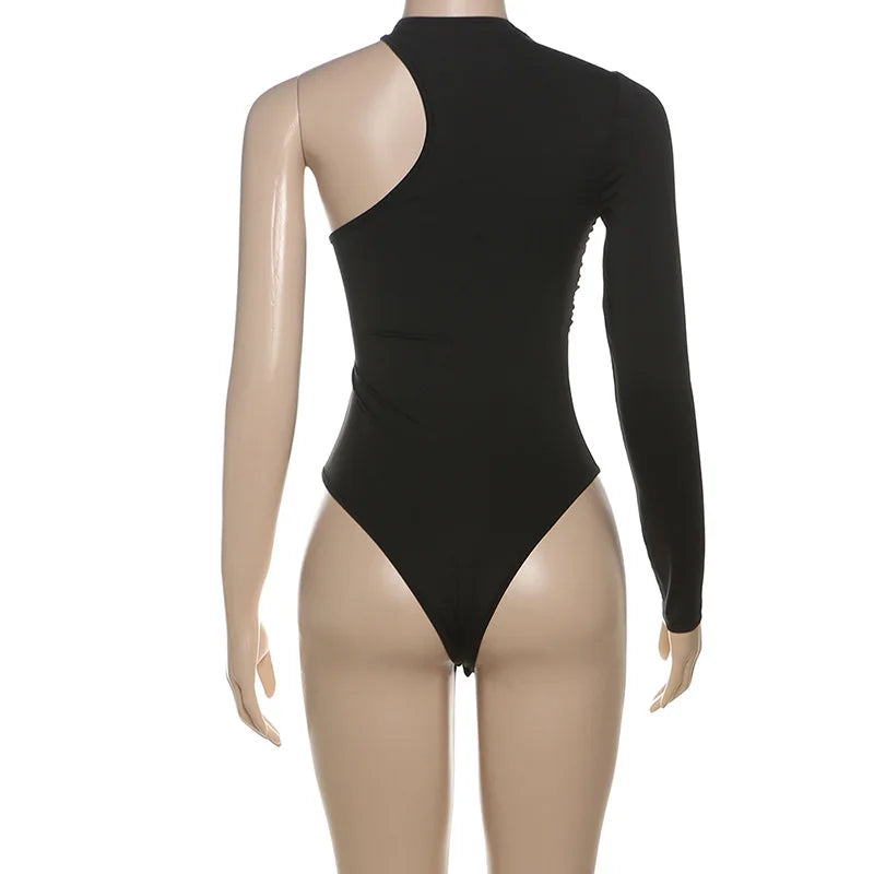 Autumn 2025 Long Sleeve Pullover New Fashion Sexy Spice Girls Crew Neck Single Rotator Sleeve Pleated Slim Bodysuit Women