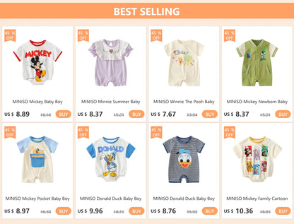 MINISO Mickey Sommer Baby Jungen Kurzarm Klettern Anzug Koreanischen Stil Baumwolle Faux Zwei Stück Säuglingsspielanzug 0-1 jahre Bodys.