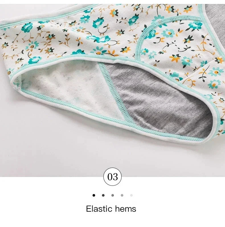 3pcs girl 's Pure Cotton Menstrual Leak-Proof Breathable Briefs Three Layers teenager Physiological Student Mid Waist Pantie.