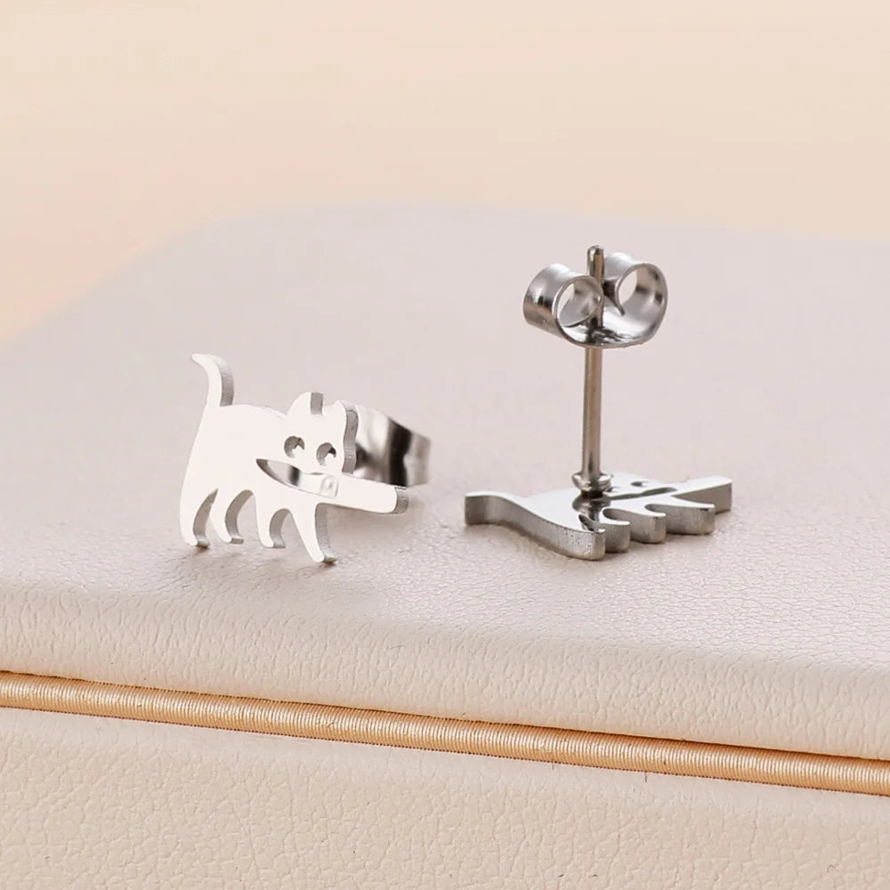 Stainless Steel Halloween Ghost Cat Stud Earrings For Women Girls Gold Color Waterproof Fashion Ear Party Jewelry Gift Wholesale