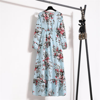 Frühling Sommer Frauen Maxi Kleider Casual Volle Hülse Floral Gedruckt Oansatz Frau Bohe Strand Party Lange Kleid Mujer Vestidos