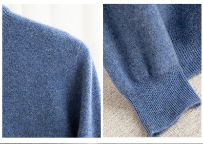 Men 100% Merino Wool Sweater Turtleneck Knitted Pullover Cashmere Warm Solid Color Clothes Business Bottoming Tops Autumn Winter