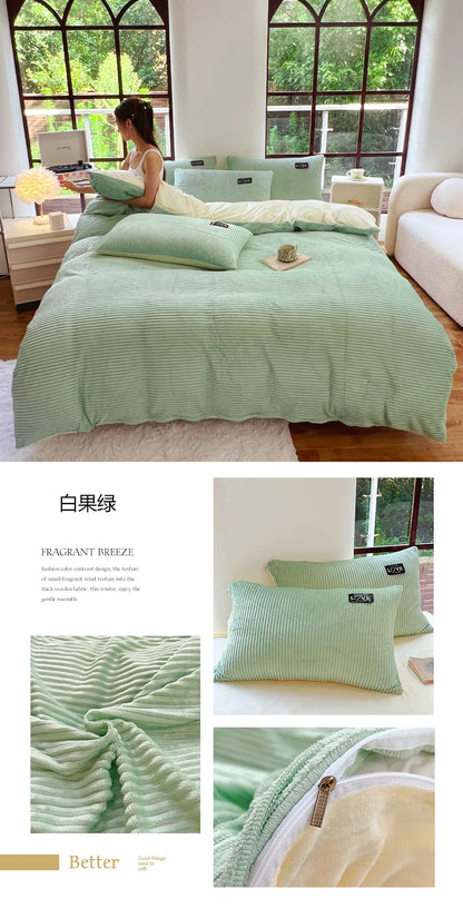 Winter Warm 3pcs Bedding sets Double bed Quilt Cover Thick double-sided velvet king Twin queen size duvet cover with pillowscase.