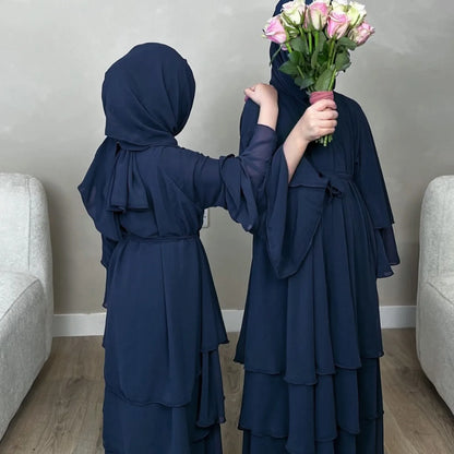 Eid Muslim Abaya for Women Chiffon 3 Layers Cake Party Cardigan Robe Jalabiya Dresses Ramadan Morocco Abayas Kaftan Vestidos
