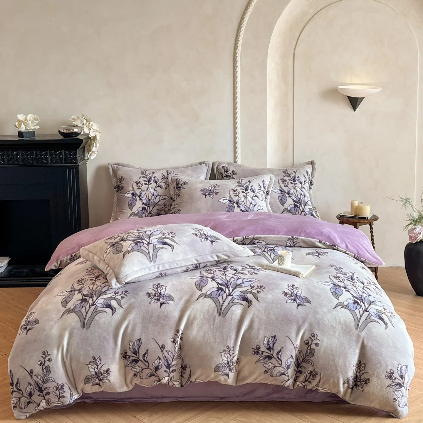 2025 new light luxury style high gram milk fleece 1.5m/1.8m bed four-piece printing warm bed sheet quilt cover