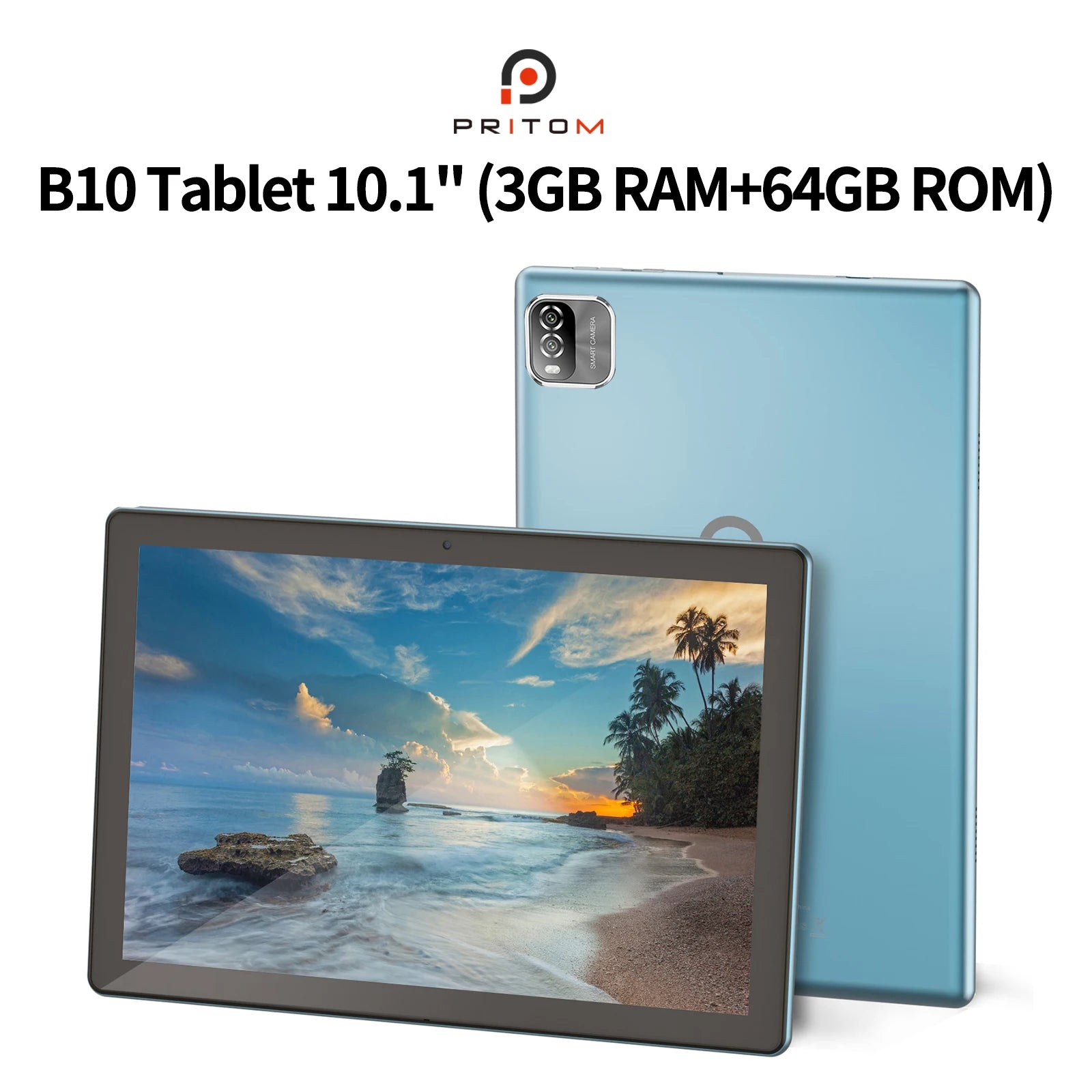 PRITOM Android Tablet 10.1 Inch 3GB RAM 64GB ROM Quad Core Processor WiFi 6 HD IPS Screen 8.0 MP Rear Camera.