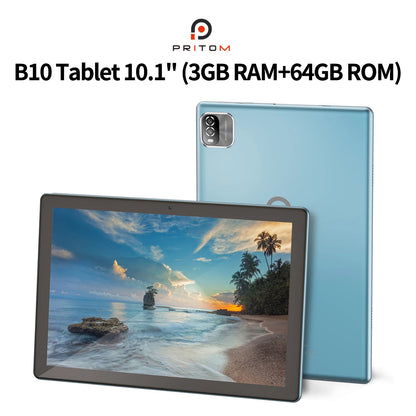 PRITOM Android Tablet 10.1 Inch 3GB RAM 64GB ROM Quad Core Processor WiFi 6 HD IPS Screen 8.0 MP Rear Camera.