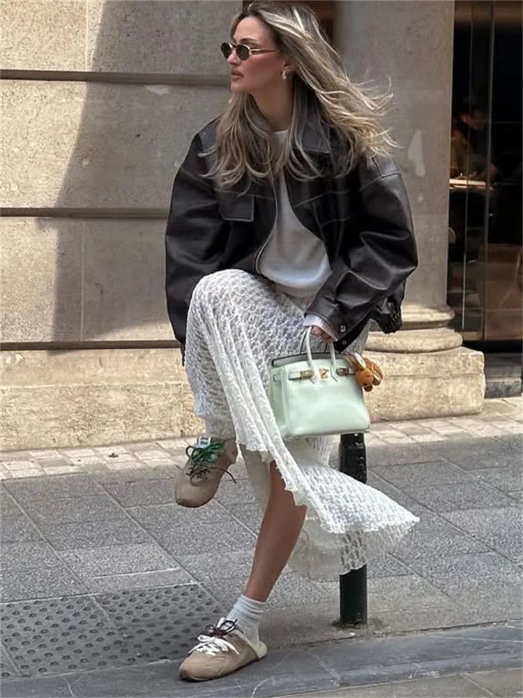 Tossy Fashion Summer Lace Long Skirt Women See-Through Slim High Waist Hollow Out Patchwork Elegant Commute Female Maxi Skirt