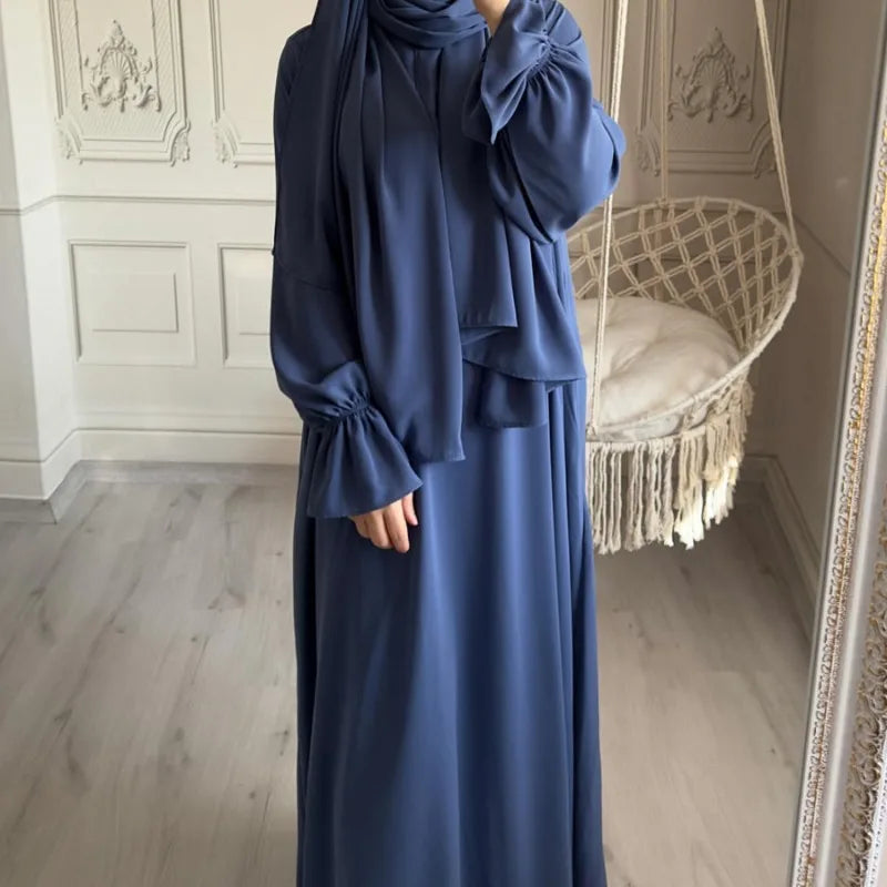 2024 Spring Muslim Modest Dress for Women Eid Arabic Femme Hijab Abaya Dubai 2 Pieces Islamic Long Sleeve Turkey Robe clothing.