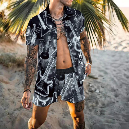 Hawaiian Men Cardigan 2Pcs Sets Summer 3D Print Short Sleeve Button Shirts Beach Shorts Holiday Men's Daily Two Piece Suit.