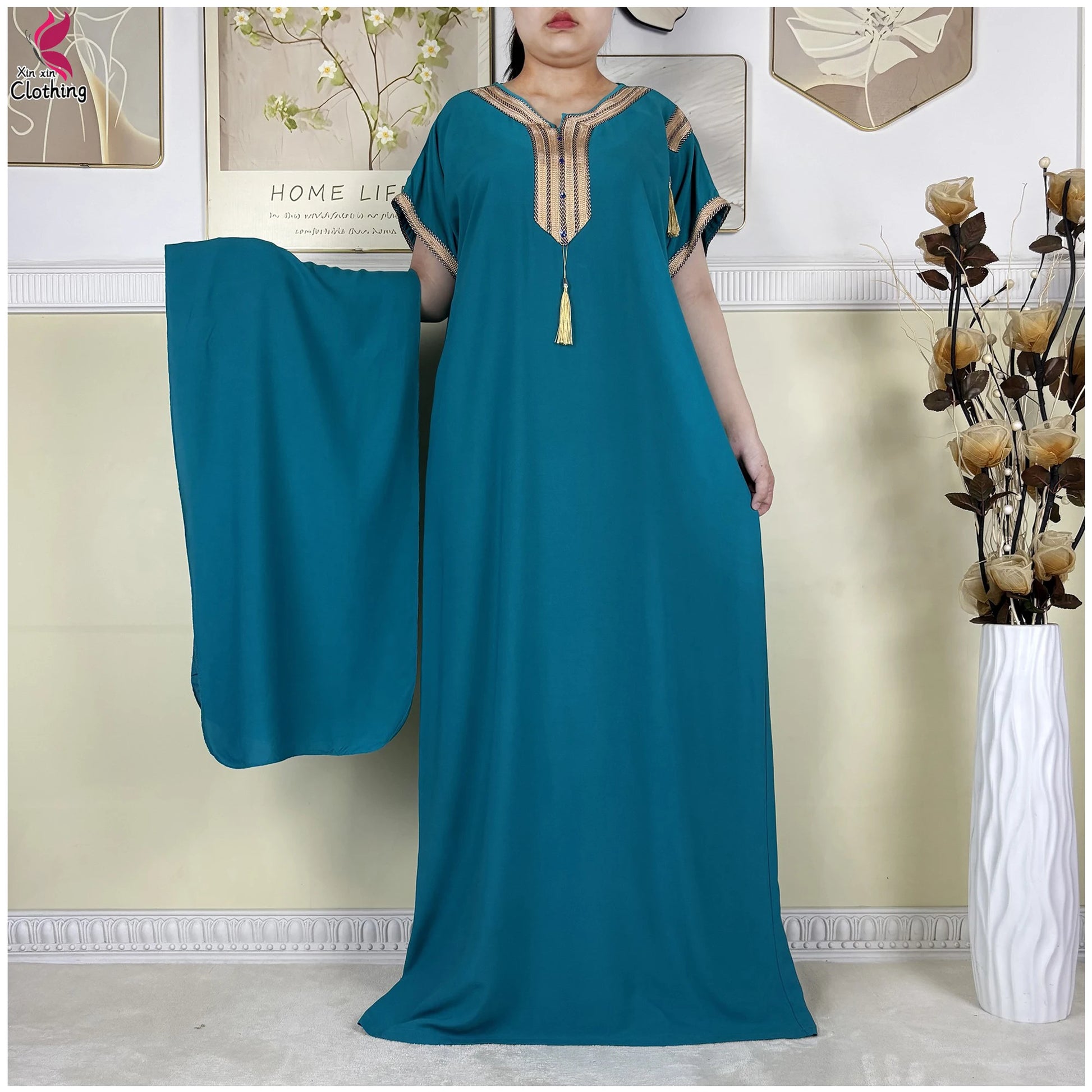 2025 Muslim Caftan Short Sleeve Dress Solid Cotton Summer Abaya African Traditional Dresses Islam for Women Casual Clothing.
