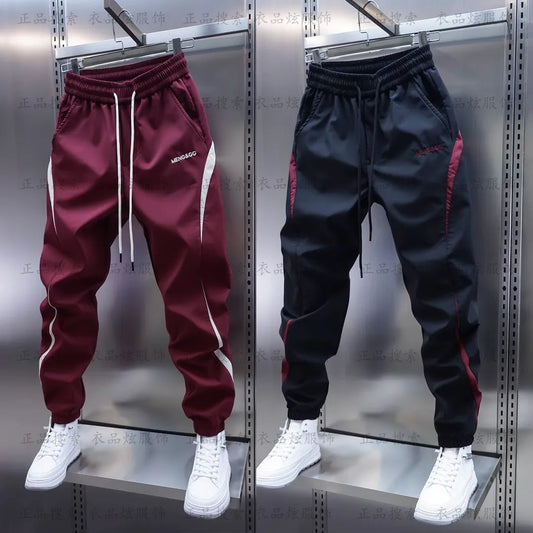 Men's Trendy Vintage Contrast Color Streetwear Sports Joggers Casual Pants Y2K High Street Splicing Sweatpants Pantalones Hombre.