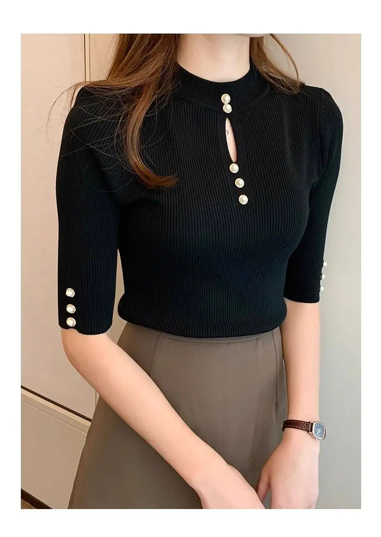 2025gestrickte Kleidung Herbst Winter Korean Fashion Solid Pullover Frauen Kurzarm Tops Pull Femme Beiläufige Dünne Weibliche Pullover.