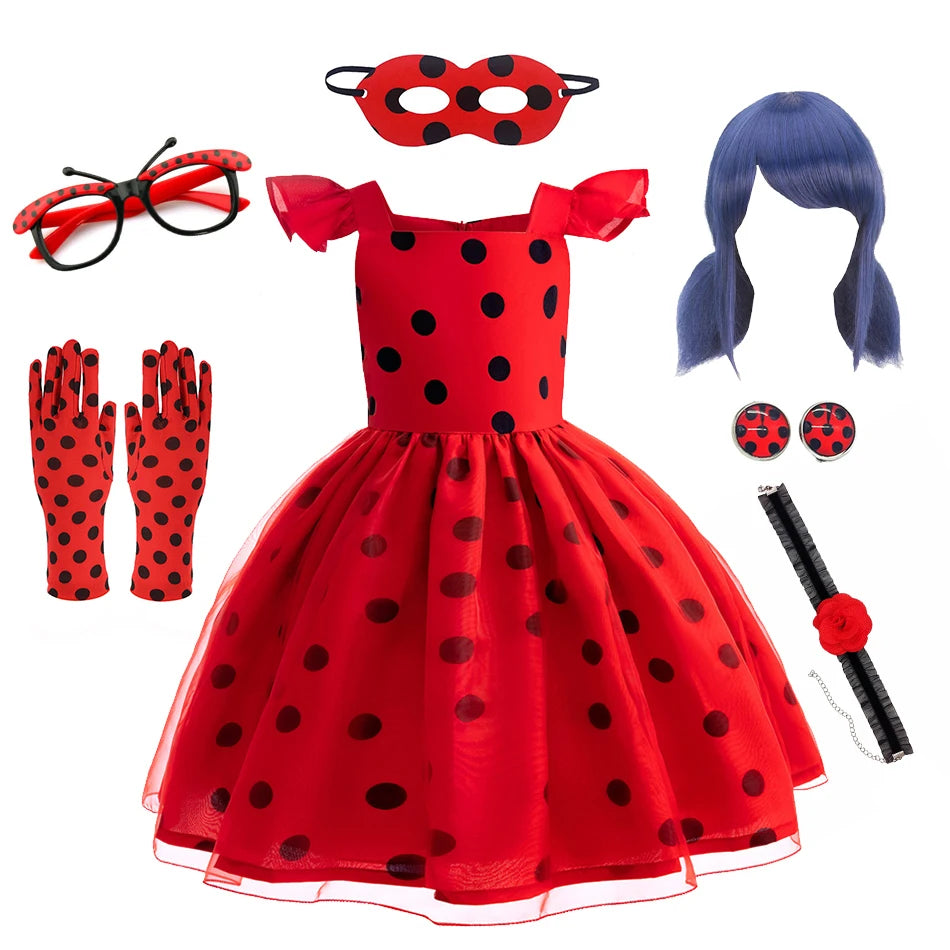 Mädchen Little Beetle Flying Sleeve Cosplay Prinzessin Kleid Geburtstag Halloween Party Kleidung Kinder Marinette Performance Kostüme