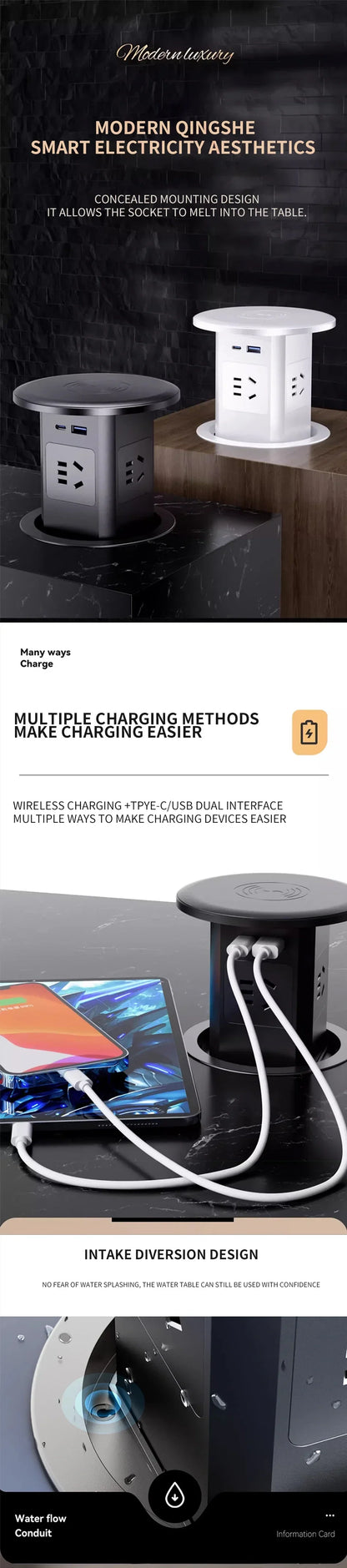 Us uk au stecker power küchentisch steckdose pop up desktop steckdosen strom ladung usb aluminium regal, versteckt, eingebaut.