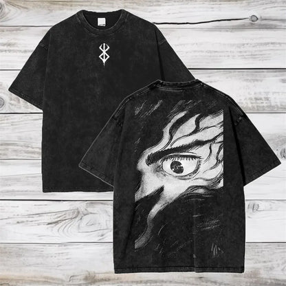 Anime Berserk Cotton TShirt Hip Hop Streetwear T Shirt Guts Washed T-Shirt Summer Men Casual Loose Short Sleeve Harajuku.