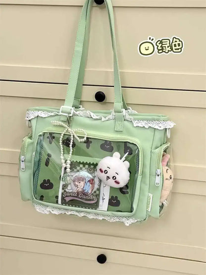 New Y2K Cute Japanese Ita Bag Lolita Girl Transparent Shoulder Tote Bag Large Capacity Crossbody Casual Bag DIY Display Handbags