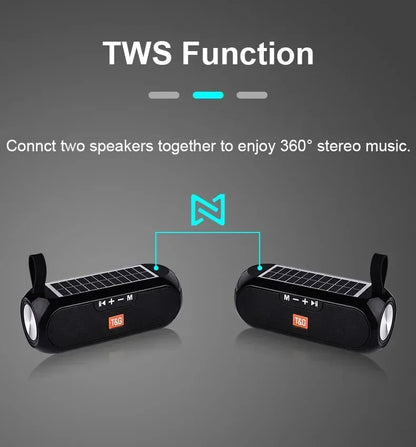 T&G TG182 Solar Charging Portable Stereo speakers Wireless Bluetooth With Mic Outdoor Loudspeaker Waterproof FM Radio Soundbar.