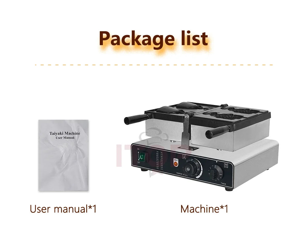 ITOP Taiyaki Waffle Maker 2 Fishes Commercial Ice Cream Taiyaki Pan Making Machine Waffle Cone Baking 2000W Muffin Pancake Snack.