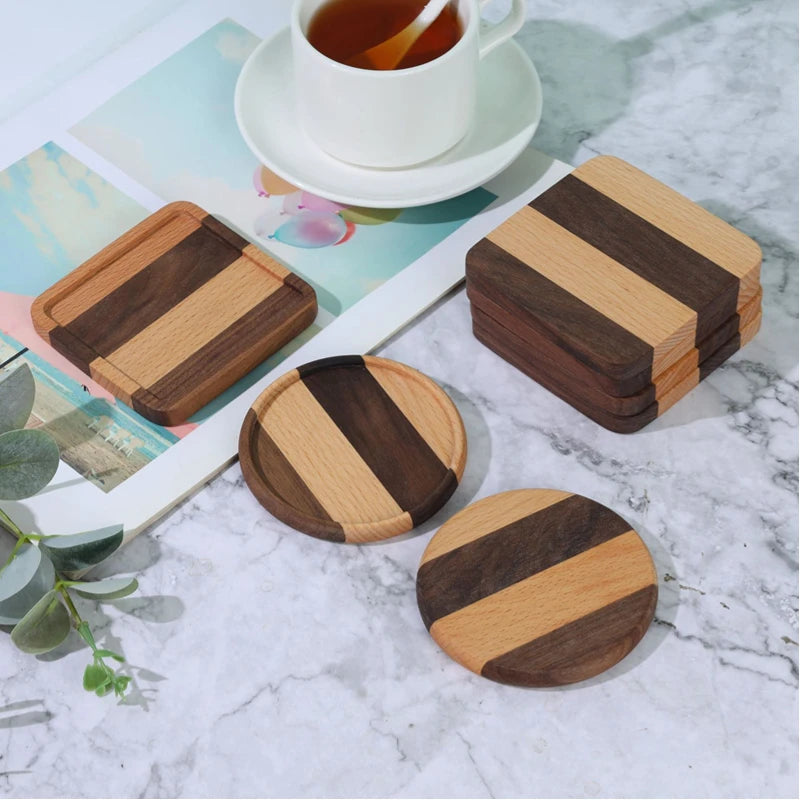 TIME OWNER Tea Coffee Cup Pad Placemats Decor Walnut Beech Wood Coasters Durable Heat Resistant Square Drink Mat Bowl Teapot.