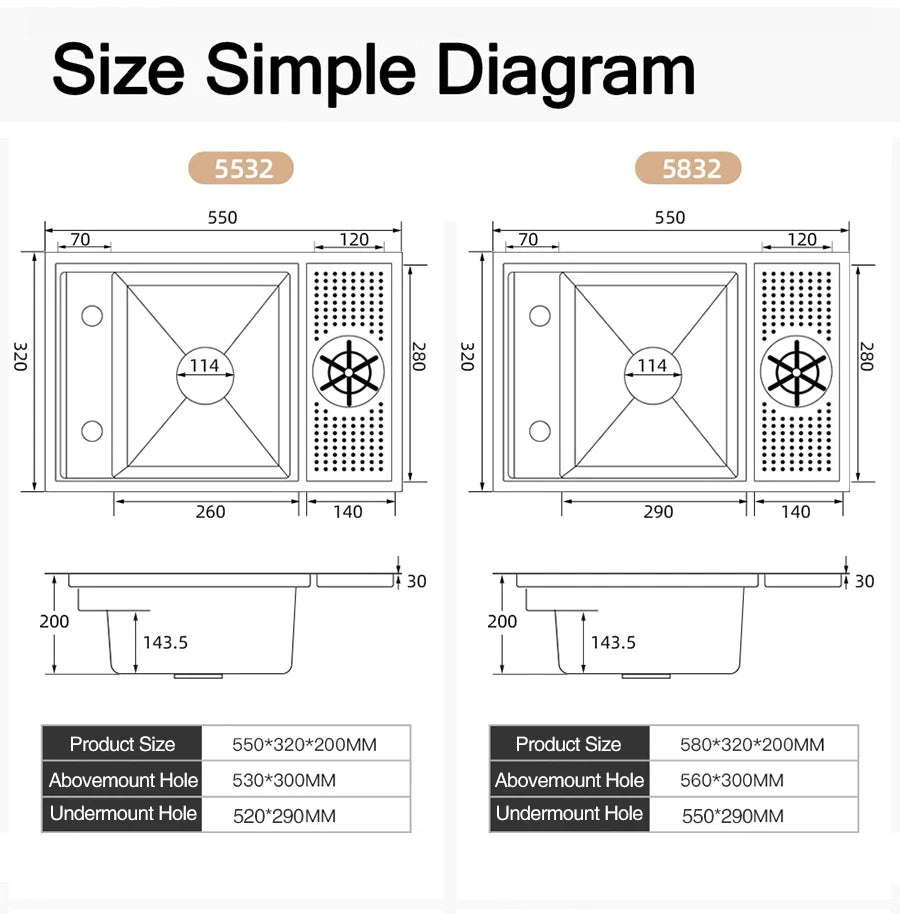 ASRAS Nano Black Small Size Kitchen Sink Cup Washer Hidden Bar Counter Cover Concealed Single Bowl Sinks With Lifting Faucet