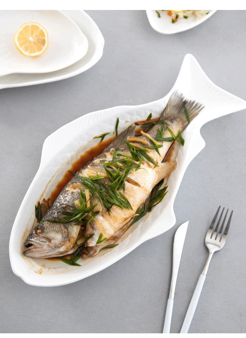 Japanese Ceramic Fish Plate White Irregular Plate Healthy Tableware Kitchen Cookware Dessert Sushi Pasta Plate Hotel Tableware.
