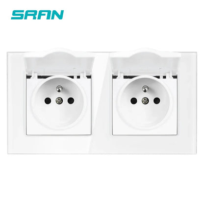SRAN Französische USB-Wandsteckdose 5 V 2,1 A, Kristall-Hartglasscheibe 16 A 220 V 82 x 82 mm Steckdose Frankreich-Standard mit Abdeckung
